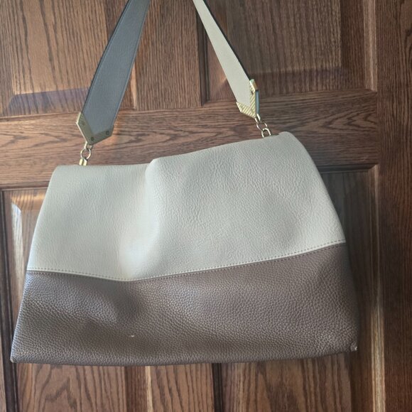 Steve Madden Colorblock Hobo Shoulder Bag Grey Taupe Black Gold Hardware - Picture 9 of 10